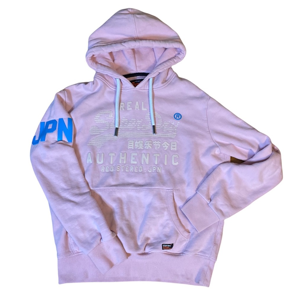 Superdry Vintage Goods Baby Pink Japan JPN RARE Hoodie Sweatshirt XL Streetwear